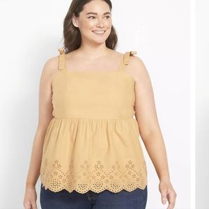 🎊🔶Classic Square-Neck Tie-Strap Tank With Embroidered Hem